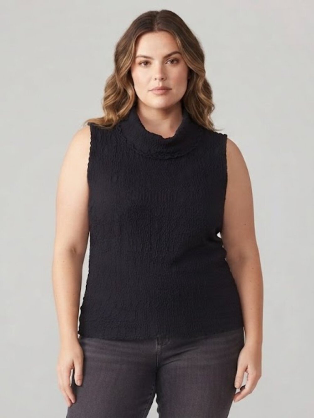 Joseph Ribkoff Black Textured Sleeveless Cowl Tank